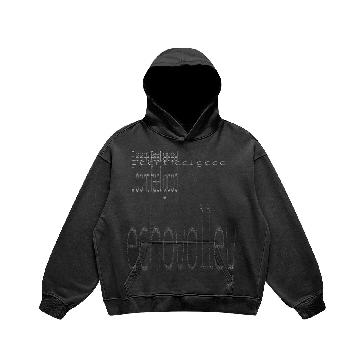 ATAVIST #001 Oversized Hoodie Faded Black — Vorderseite mit Frontprint