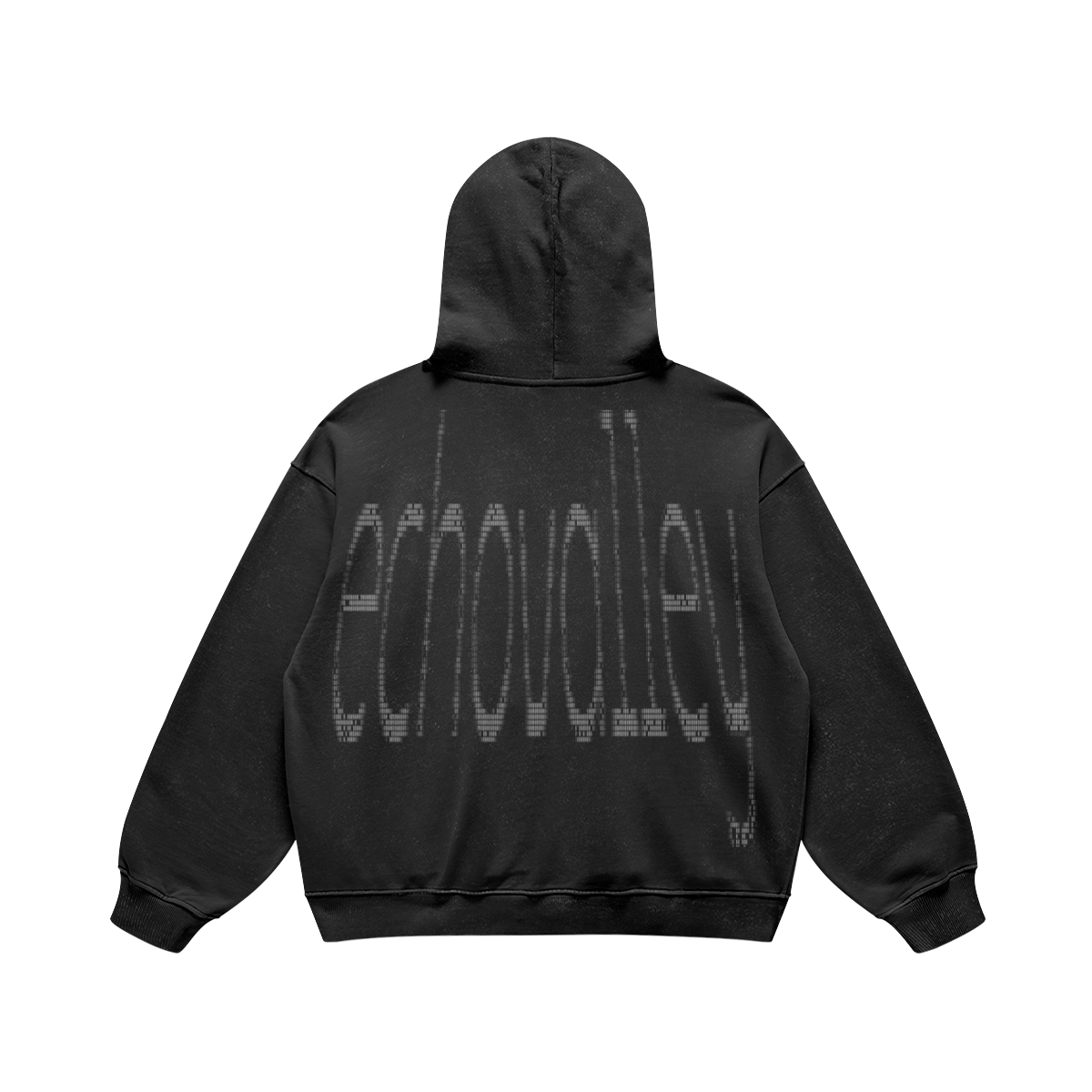 ATAVIST #001 Oversized Hoodie Faded Black — Rückseite, Detail