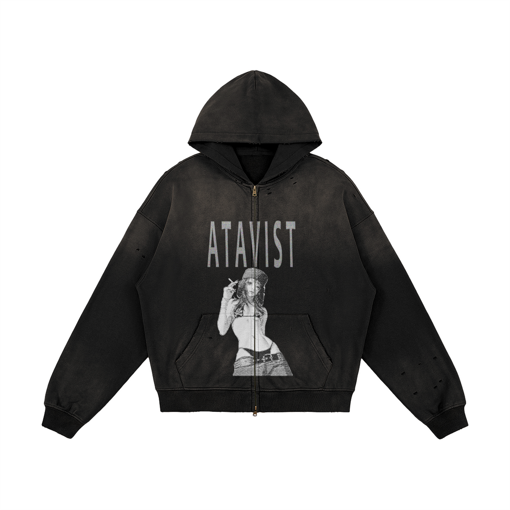 ATAVIST #002 Full-Zip Hoodie Black — Vorderseite