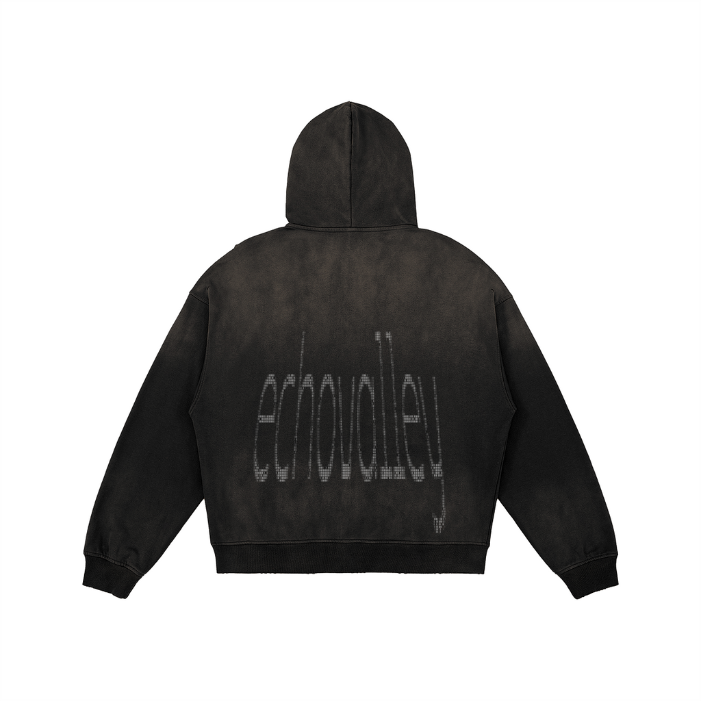 ATAVIST #002 Full-Zip Hoodie Black — Backprint Detail