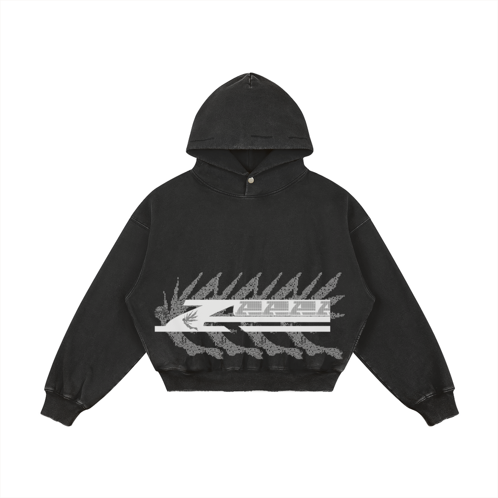 ATAVIST #003 Snap-Collar Hoodie White — Vorderseite